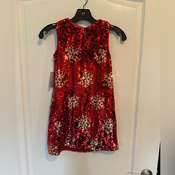 Cat & Jack girls red Reversible Sequin Snowflake sleeveless Dress small 6/6x - Picture 3 of 7